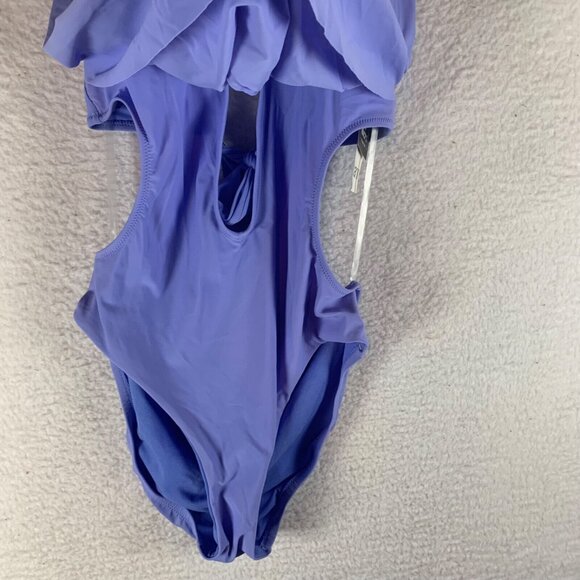 Bar III Women's Cowl Neck‎ Cutout Purple Halter Strap One-Piece Swimsuit Size M - Picture 2 of 11